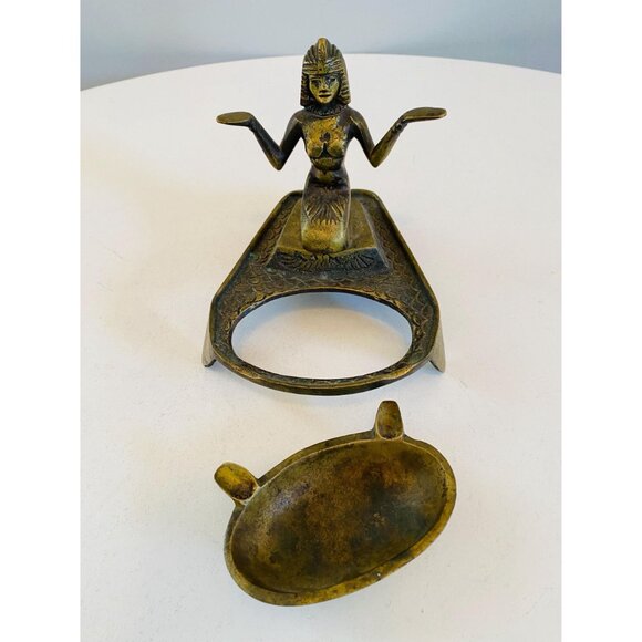 Vintage Brass Egyptian Themed Ashtray, Trinket Dish, Egyptian Goddess Ashtray - Picture 9 of 10
